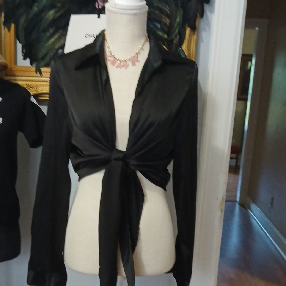 Elegant Black Tie-Front Blouse